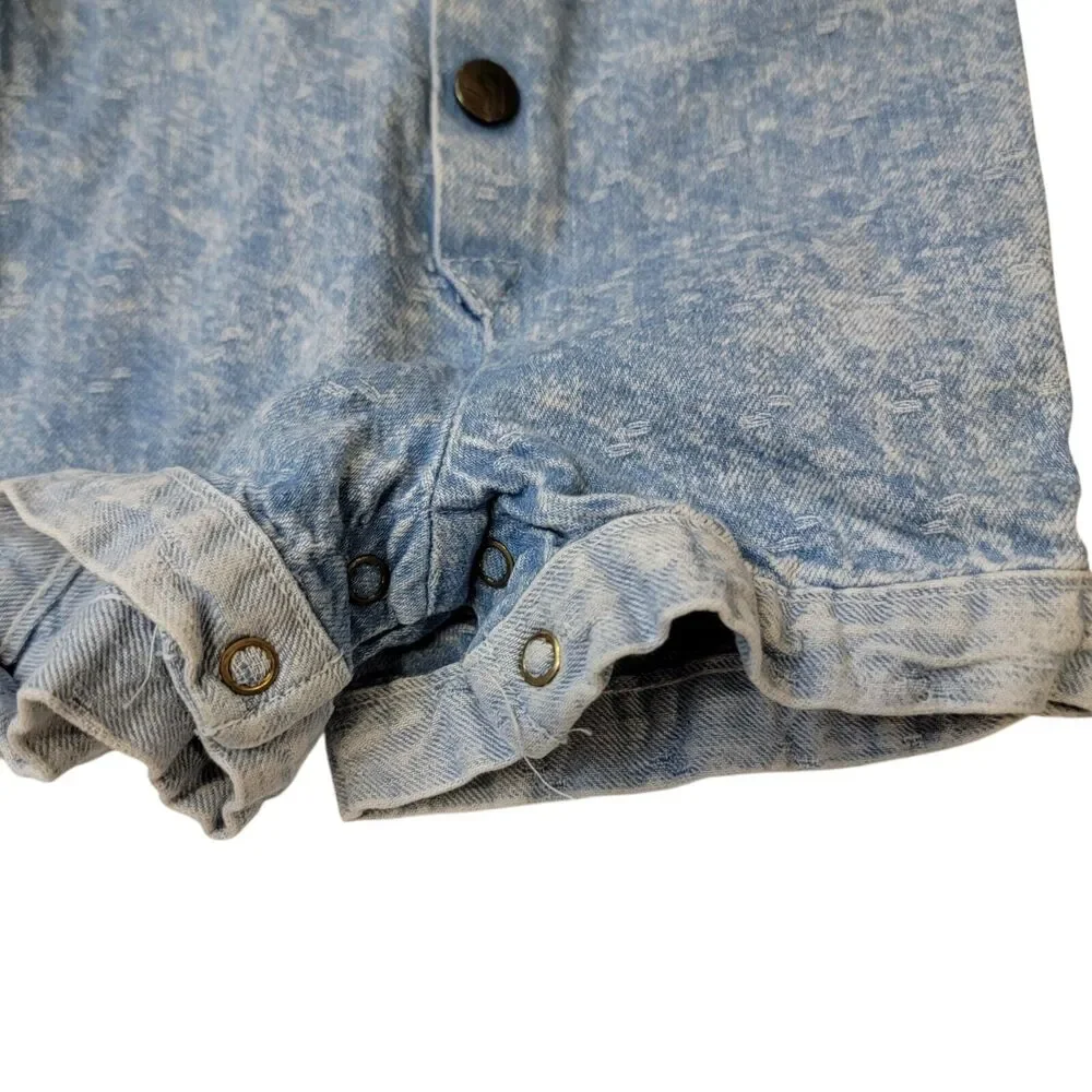 OshKosh B'Gosh Vintage One Piece Baby 6-9M Blue Collared Acid Wash Snap Retro